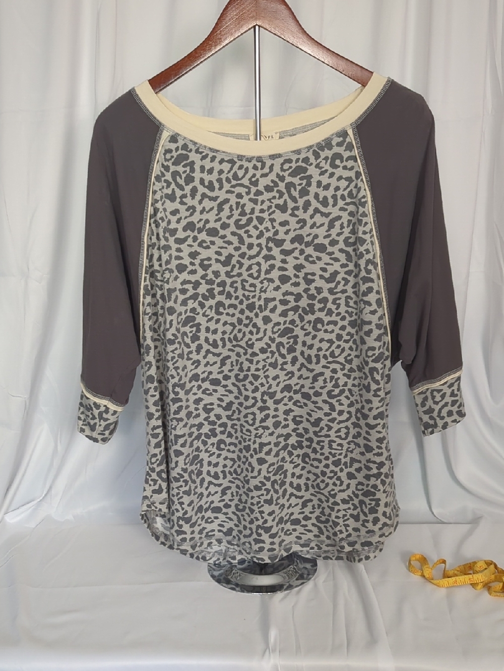 JODIFL Grey Animal Print Raglan Top with Cream Trim